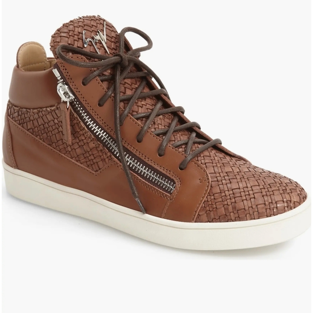 Brown Leather High-Top Sneakers